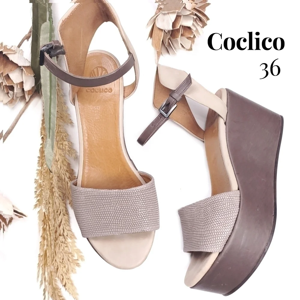 Coclico Cream Tan Brown Platform Sandals  Sz 36